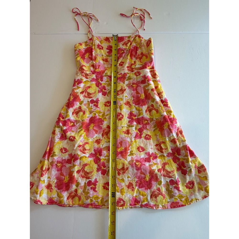 Old Navy Pink Yellow Floral Linen Blend Tie Strap Mini Sundress XS - Picture 5 of 9